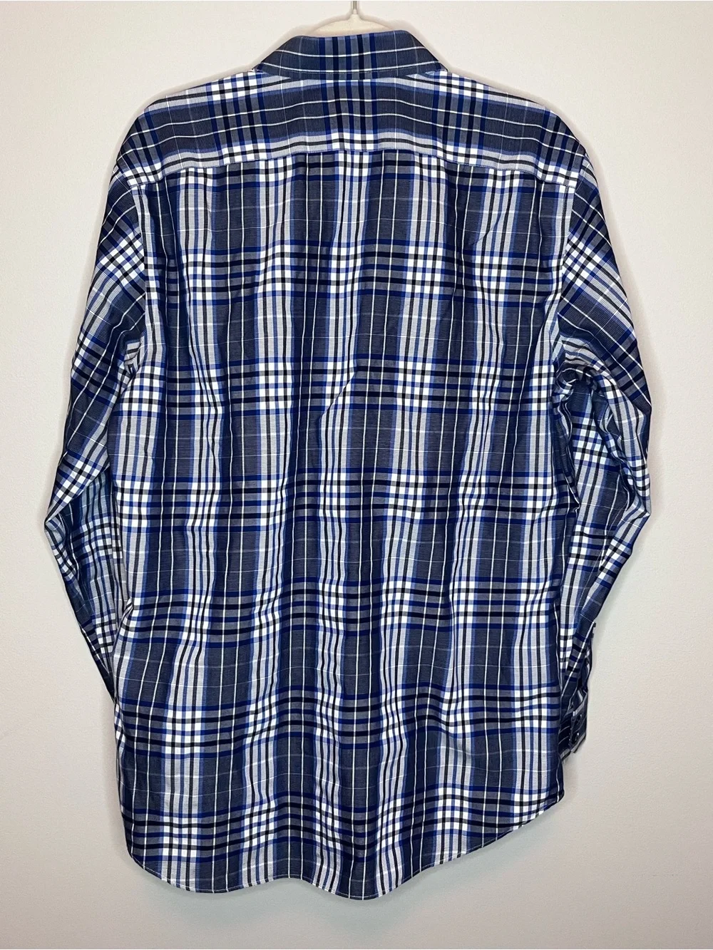 Banana Republic Men's Navy and White Plaid Non-Iron Slim Dress Shirt